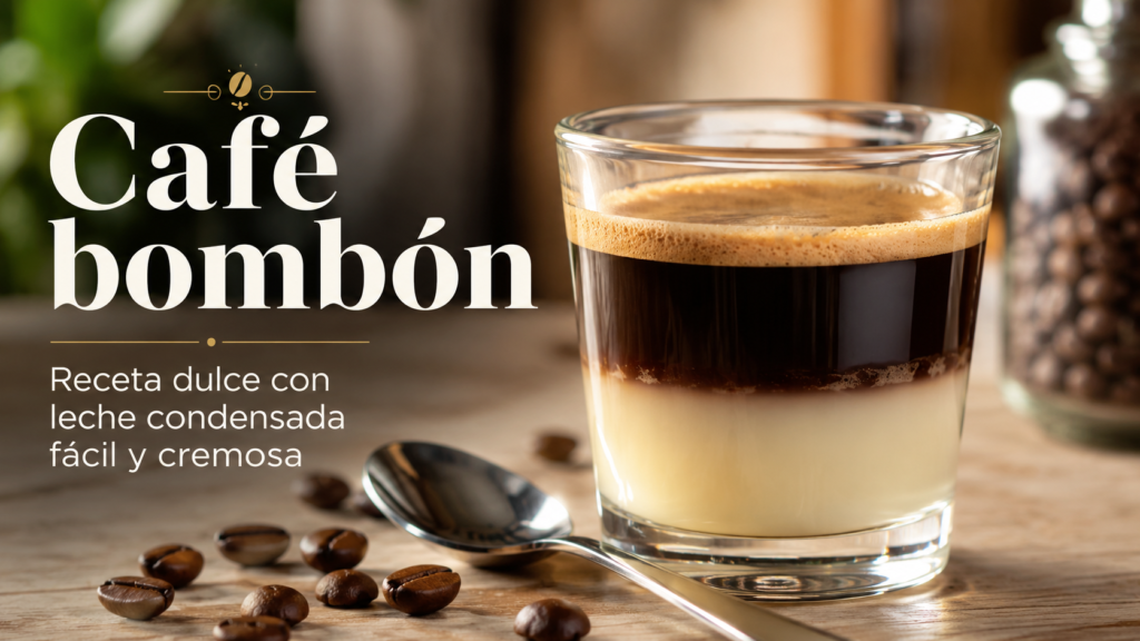 Café bombón con leche condensada servido en vaso de cristal con capas visibles de café y leche condensada.