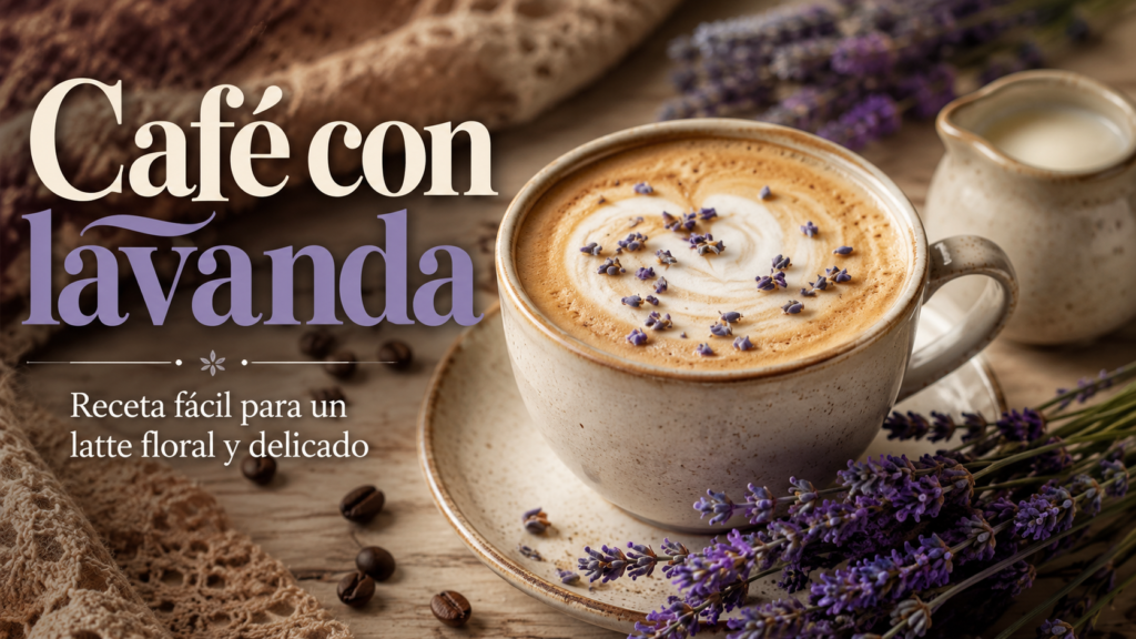 Café con lavanda casero servido con espuma de leche y flores de lavanda culinaria