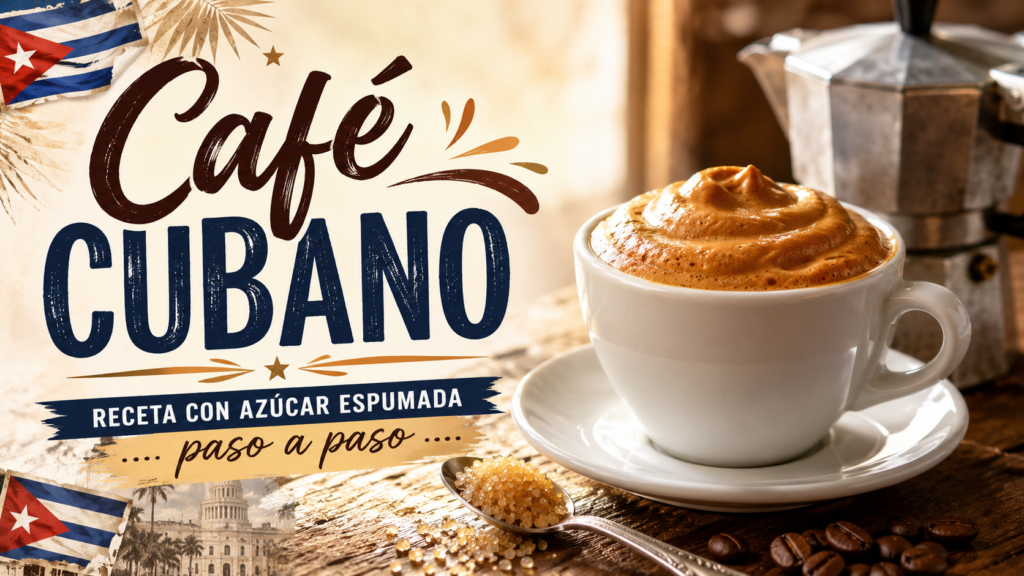Café cubano con azúcar espumada servido junto a una cafetera italiana.