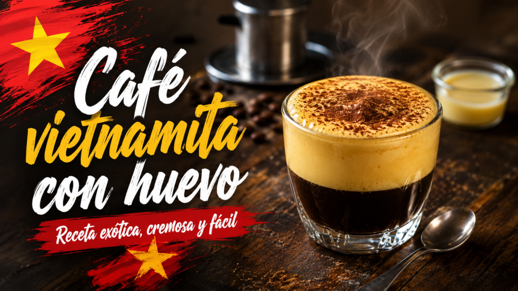 Café vietnamita con huevo servido en una taza de vidrio con crema de yema espesa sobre café oscuro.
