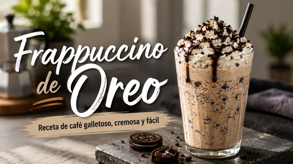 Frappuccino de Oreo casero con café, crema batida, galletas trituradas y sirope de chocolate