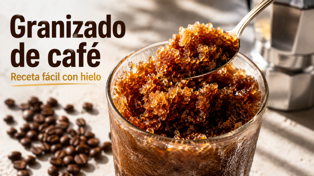 Granizado de café casero con hielo triturado servido en un vaso transparente