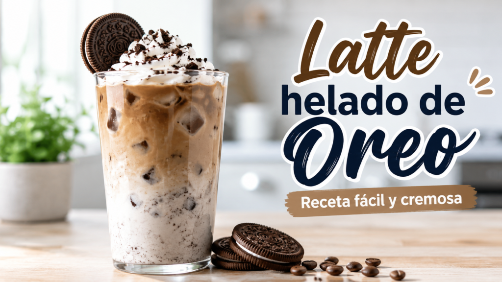 Latte helado de Oreo con espresso, leche fría, hielo y galletas trituradas