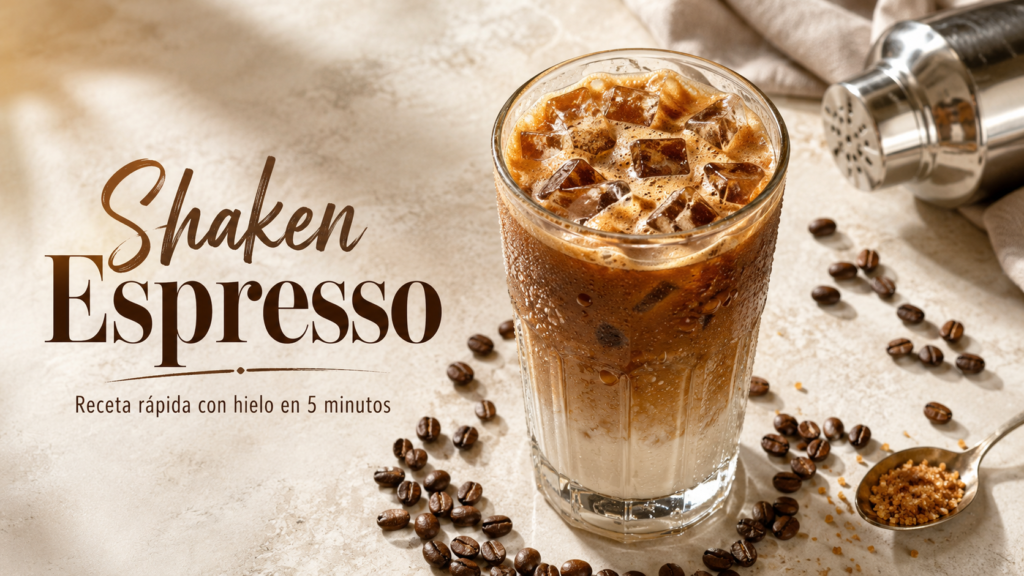 Shaken Espresso con hielo, espuma y un toque de leche de avena preparado en casa