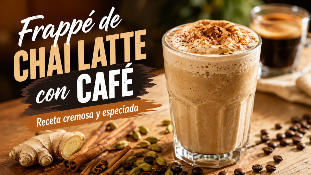 Frappé de chai latte con café y espresso, cremoso y especiado con canela y cardamomo