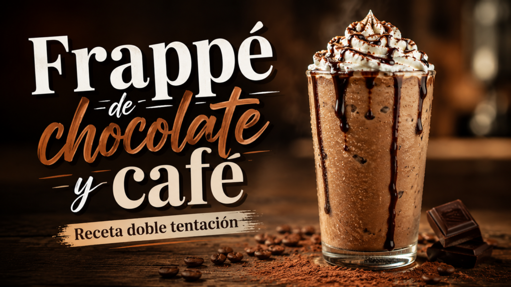 Frappé de chocolate y café cremoso con crema batida y sirope de chocolate