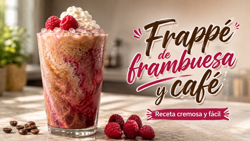 Frappé de frambuesa y café casero con frambuesas frescas
