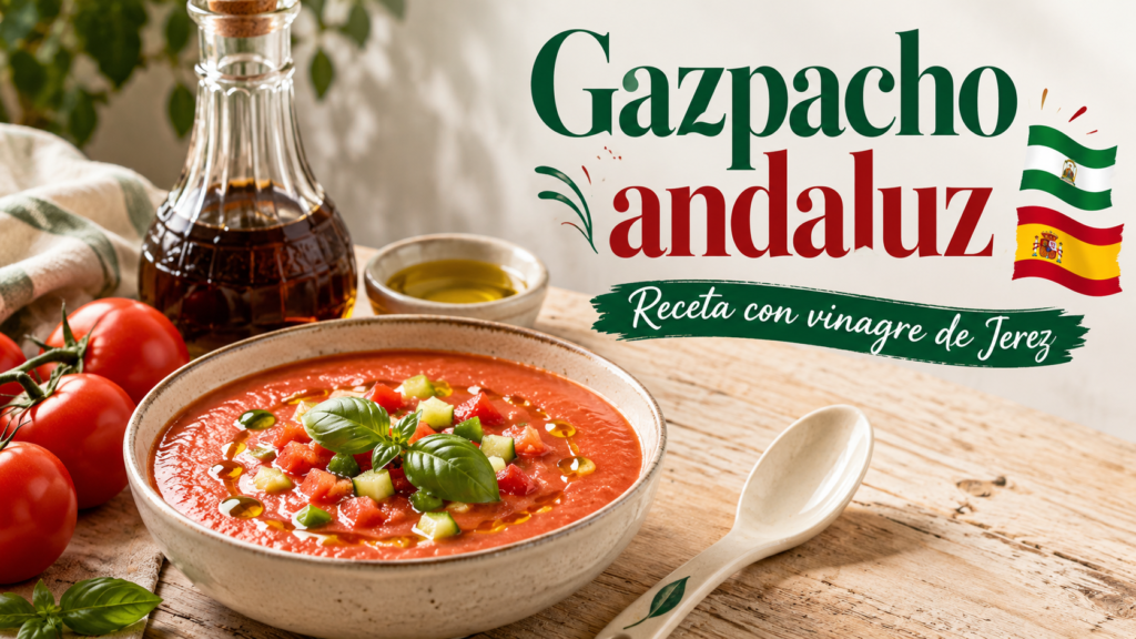 Gazpacho andaluz con vinagre de Jerez, tomate, pepino, pimiento verde y aceite de oliva