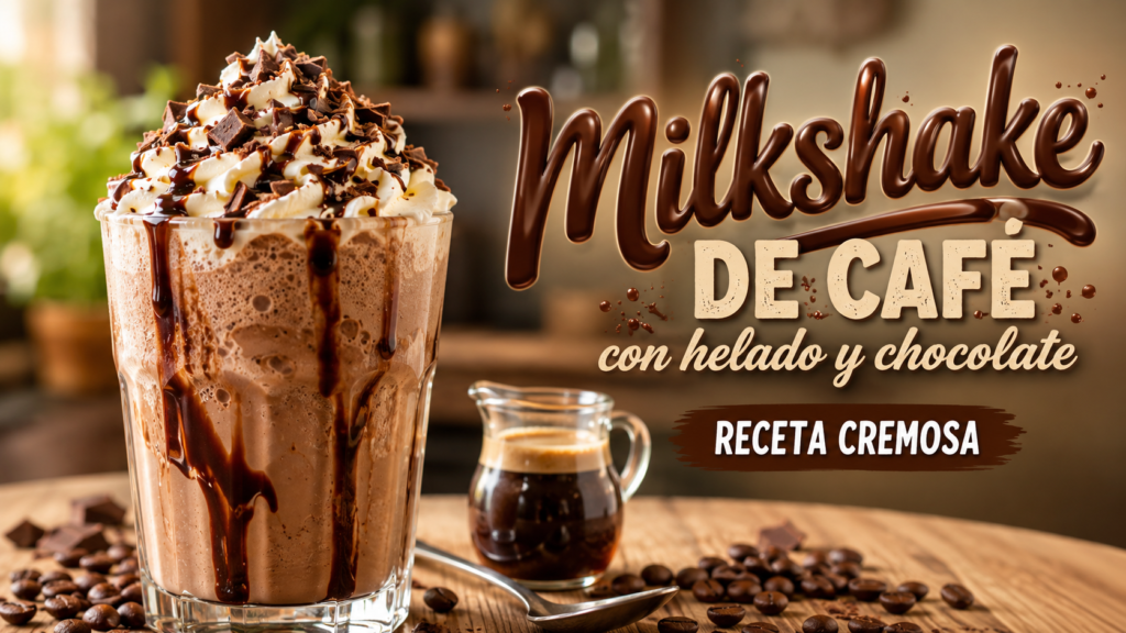 Milkshake de café con helado de vainilla, chocolate y crema batida
