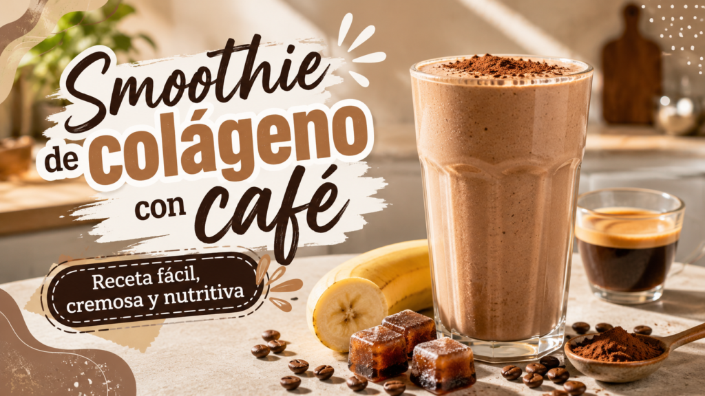 Smoothie de colágeno con café cremoso con cacao, plátano y cubitos de café